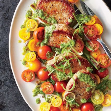 Pork Medallions with Scallions & Magic Green Sauce
